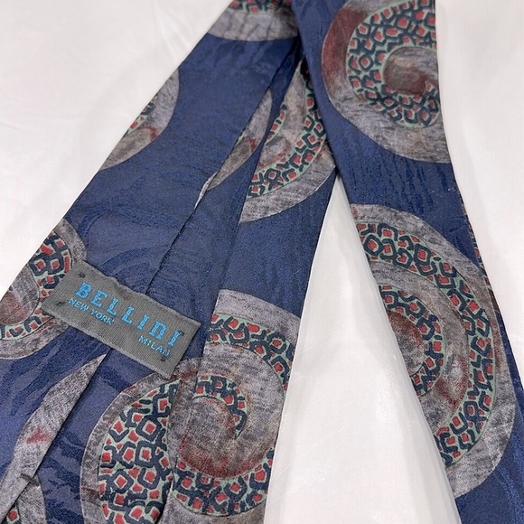 Bellini - “Reptile Swirl” Abstract Print on Dark Blue Silk Men's Necktie ⭐️ EUC - Picture 6 of 6